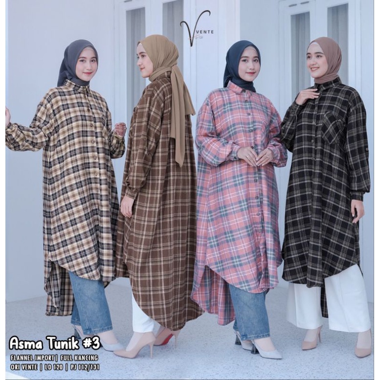 ASMA TUNIK #3 ORI VENTE / ASMA 3 TUNIK KATUN FLANEL BUSUI LD120 LONGTUNIK.ATASAN JUMBO KOTAK TARTAN