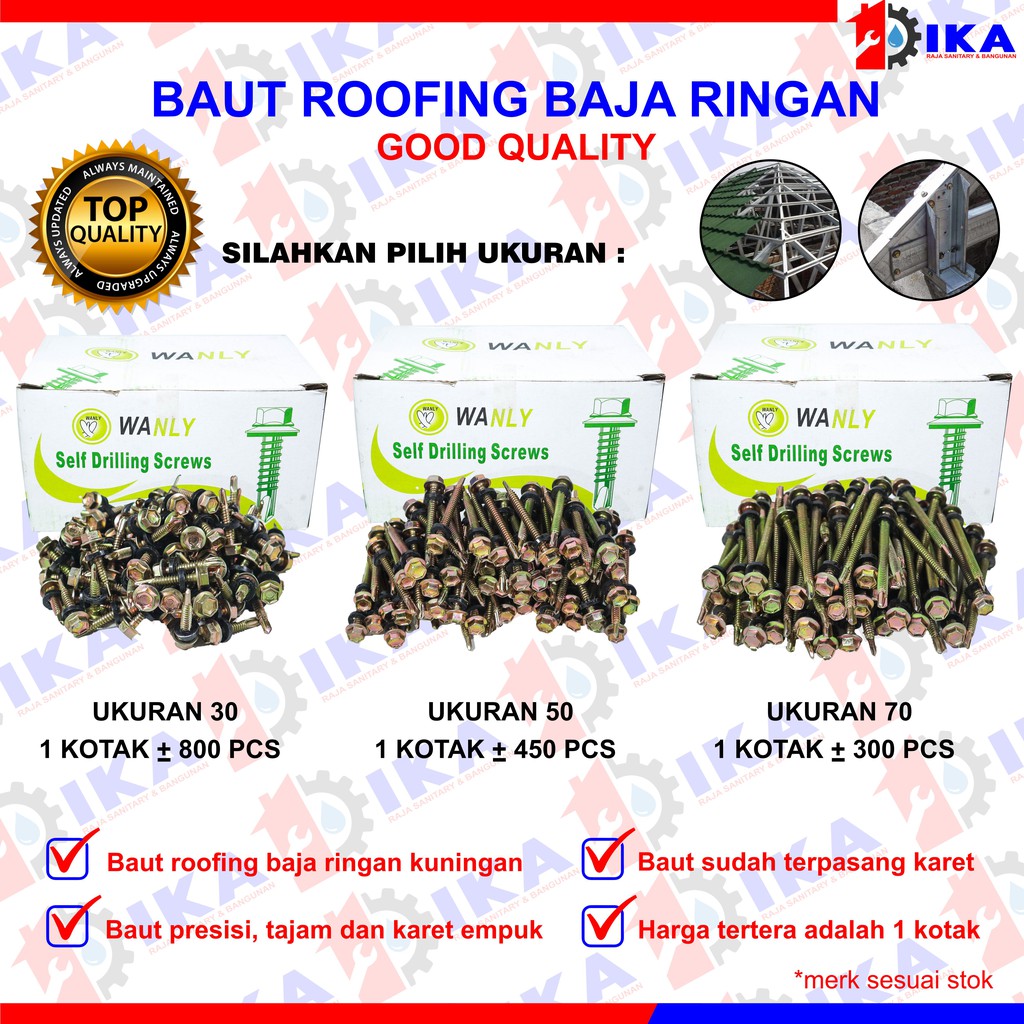 Skrup Baut Roofing Kuning - 30mm 50mm 70mm - Harga 1 Dus Murah