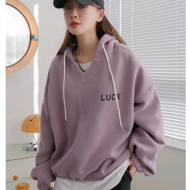 SWEATER HOODIE WANITA / LUCK H0ODIE SWEATER OVERSIZE / HOODIE WANITA OVERSIZE