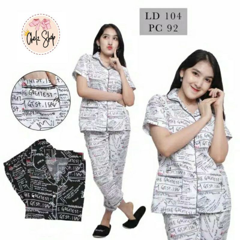 Baju Tidur Piyama Wanita/Cewek Dewasa Pajamas Katun Motif Grafiti CP