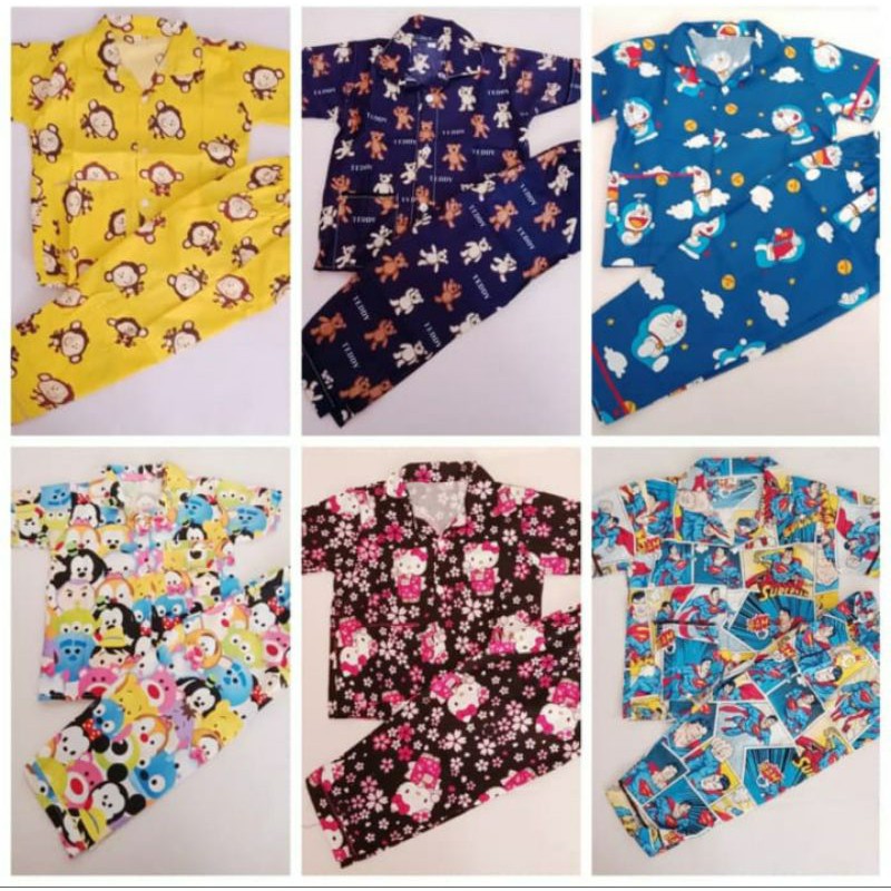 Setelan Piyama Bayi / Piyama Anak S, M, L, XL 1-5 Thn / Stelan Piyama Anak, Balita CP Motif Karakter