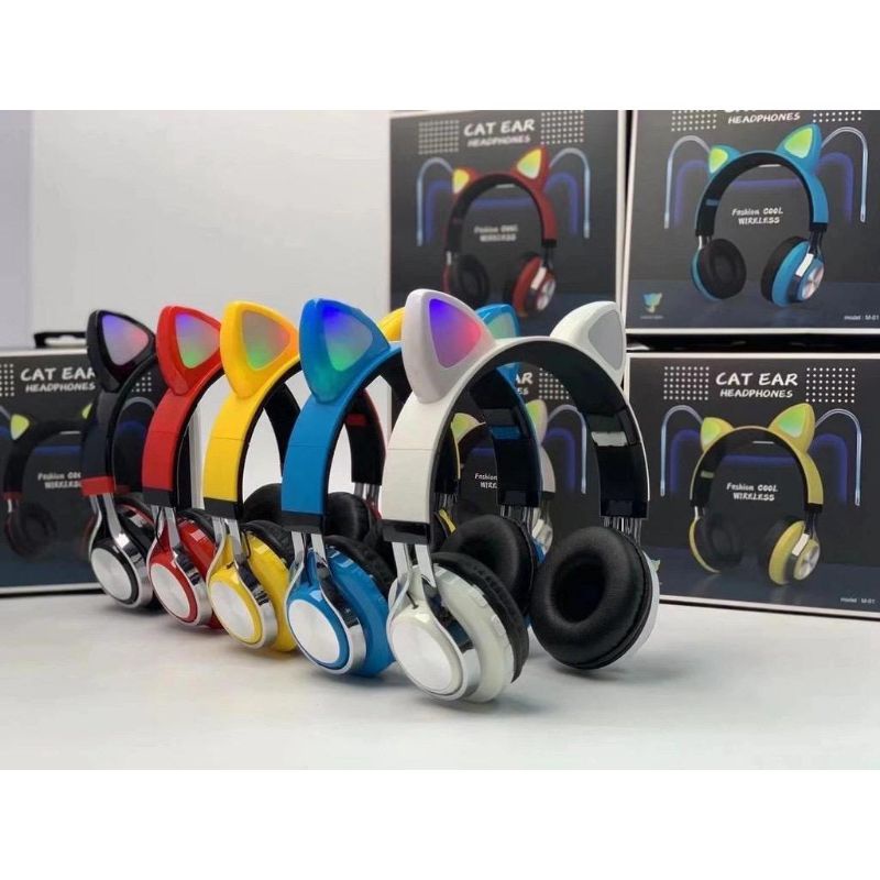 Handfree Headset Handset Bando Cat Earphone Lampu LED / Headset Bluetooth