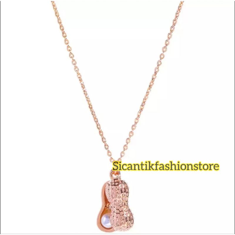 Kalung Titanium Liontin Motif Kacang Rose Gold Fashion Wanita Terlaris Anti Karat Kalung Wanita Gold