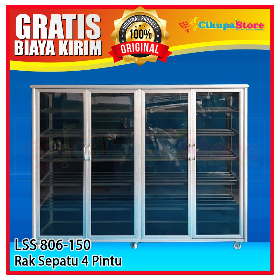 Lemari / Rak Sepatu Aluminium 4 Pintu Kaca Riben Murah