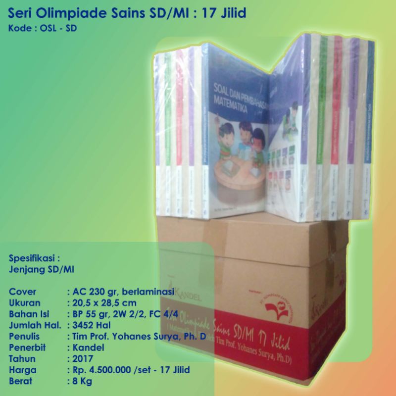 Paket 17 Jilid Buku Olimpiade Sains SD/MI OSN KSN Kandel Gasing By. Prof. Yohanes Surya