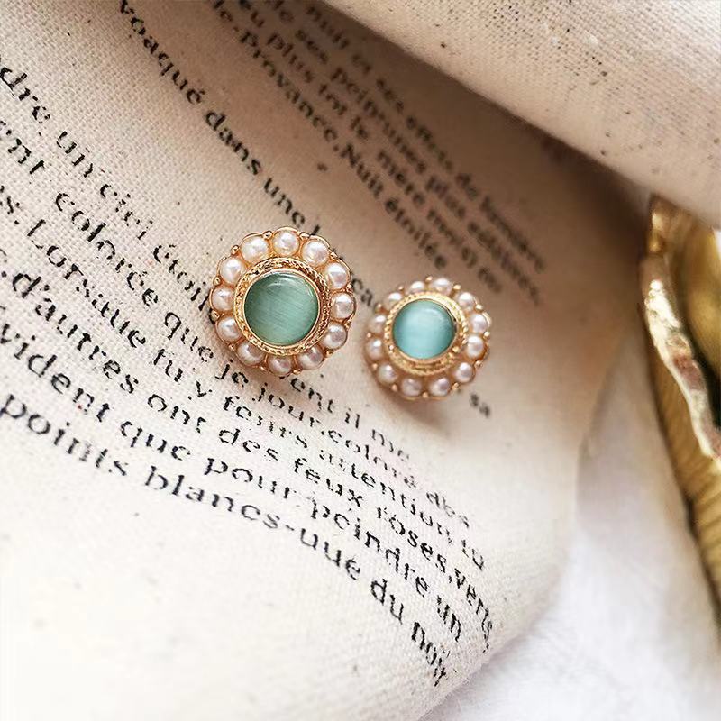 Korea sederhana gadis retro mata kucing mutiara anting sterling anting-anting perak needle elegan be