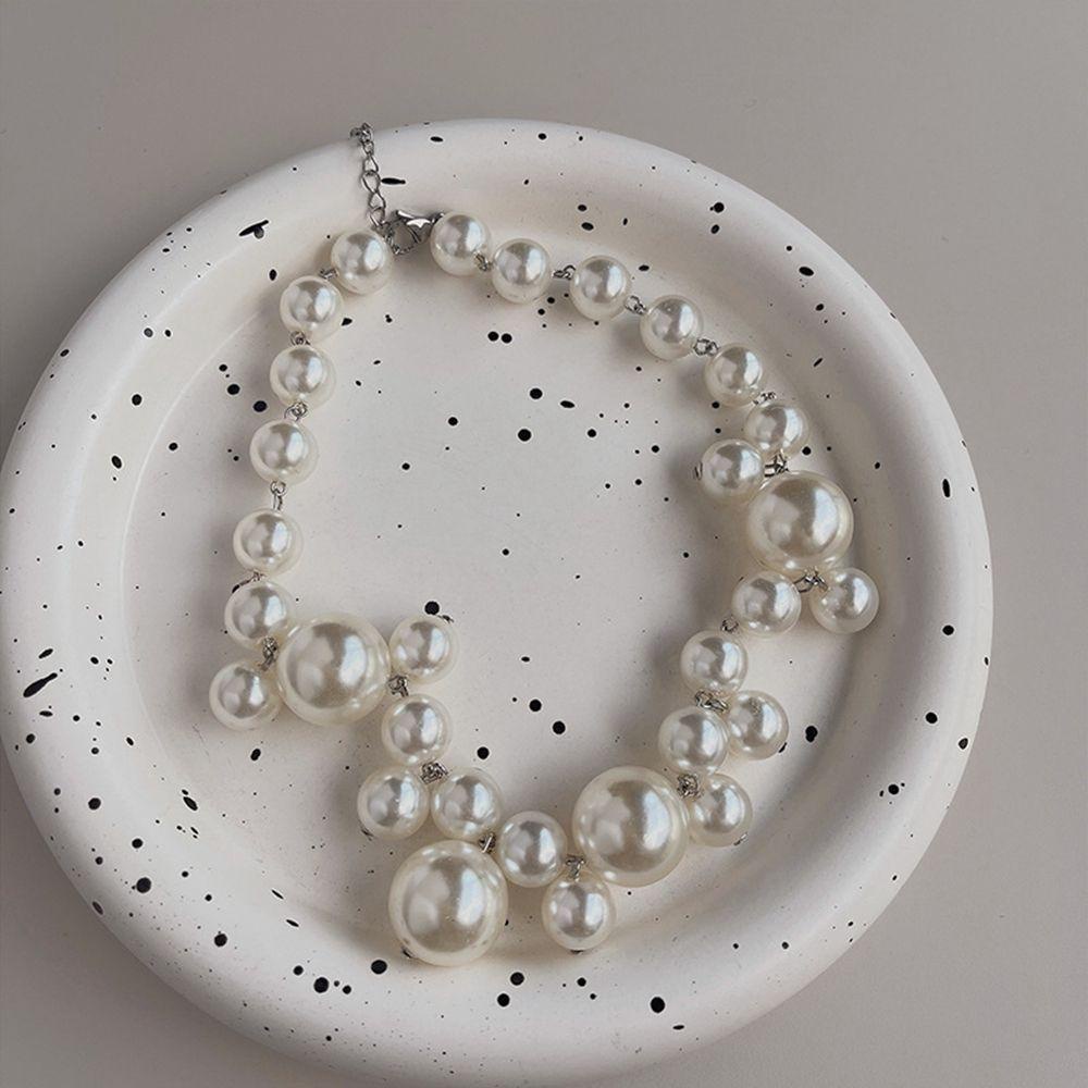 Mxbeauty Kalung Mutiara Elegan Hadiah Pesta Mutiara Putih Rantai Klavikula Manik-Manik Perhiasan Pernikahan Gaya Korea Necklace