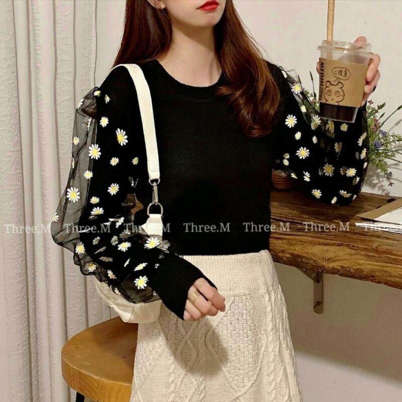Daisy Baju atasan blouse tops rajut knit lengan balon wanita import baju blouse import cewek murah