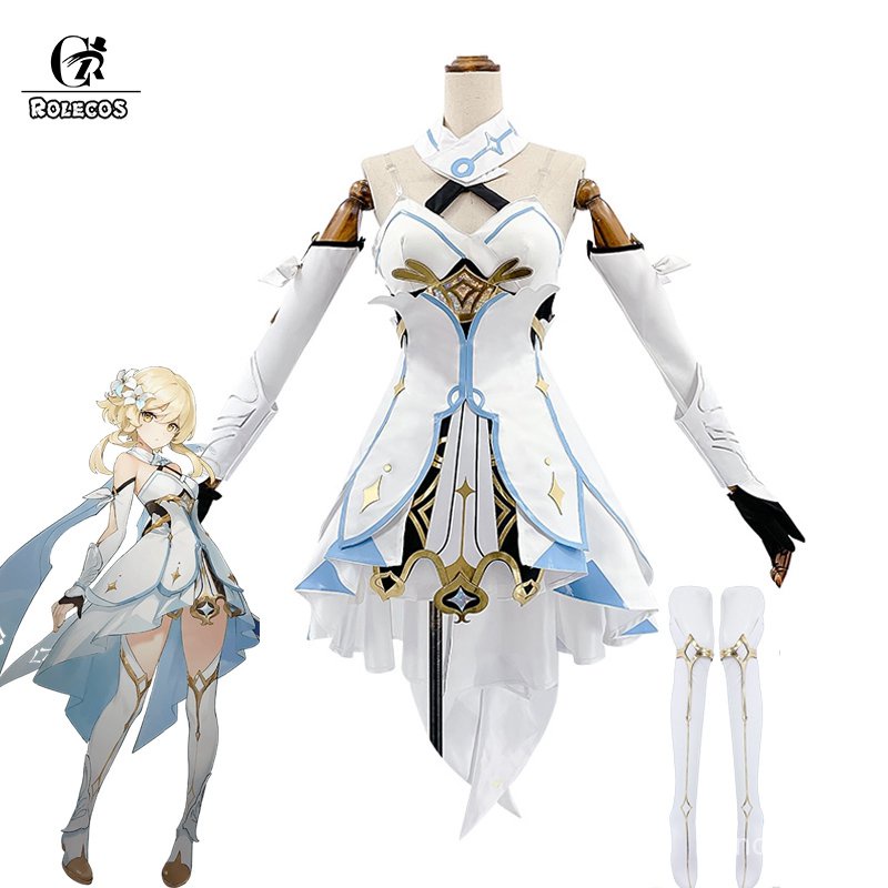 Genshin Impact Cosplay Costume Traveler Lumine Cosplay Costume Women White Costume Halloween Dress S