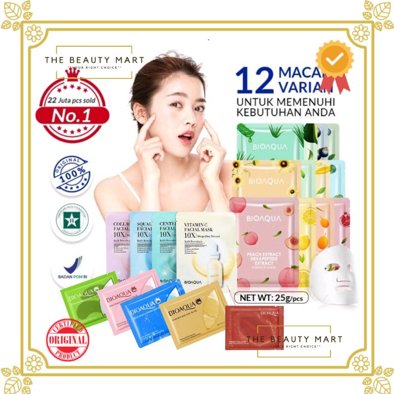 [BPOM] BIOAQUA Sheet Mask Brightening 25gr - Masker Wajah Bio Aqua | 10X Facial Mask | Cherry Collagen Lip Mask | Blackhead Care Mask | Collagen Neck Mask | Eye Mask 7.5g