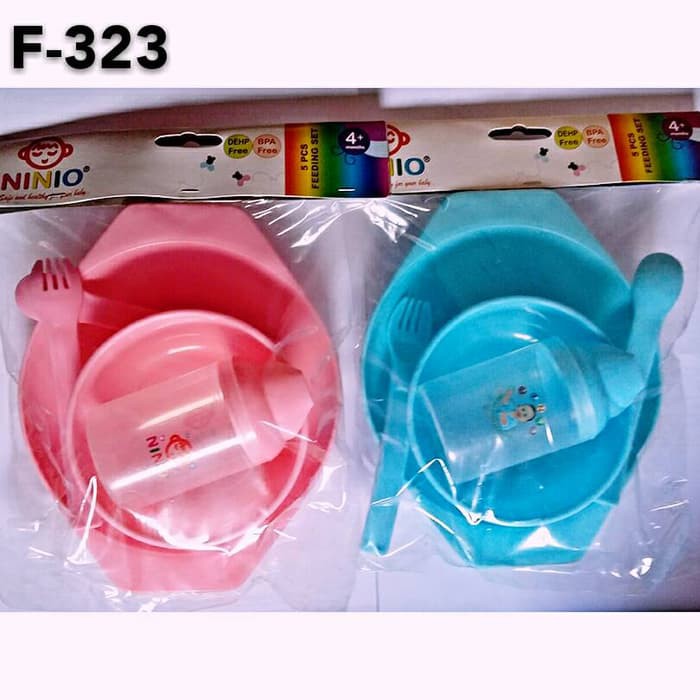 Ninio Baby Feeding Set 5in1 Piring Sendok Garpu Mangkok Juice Cup-F323- BELLA SHOP