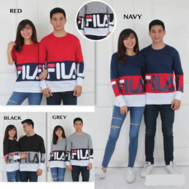 kaos couple new fila lengan panjang - baju pasangan