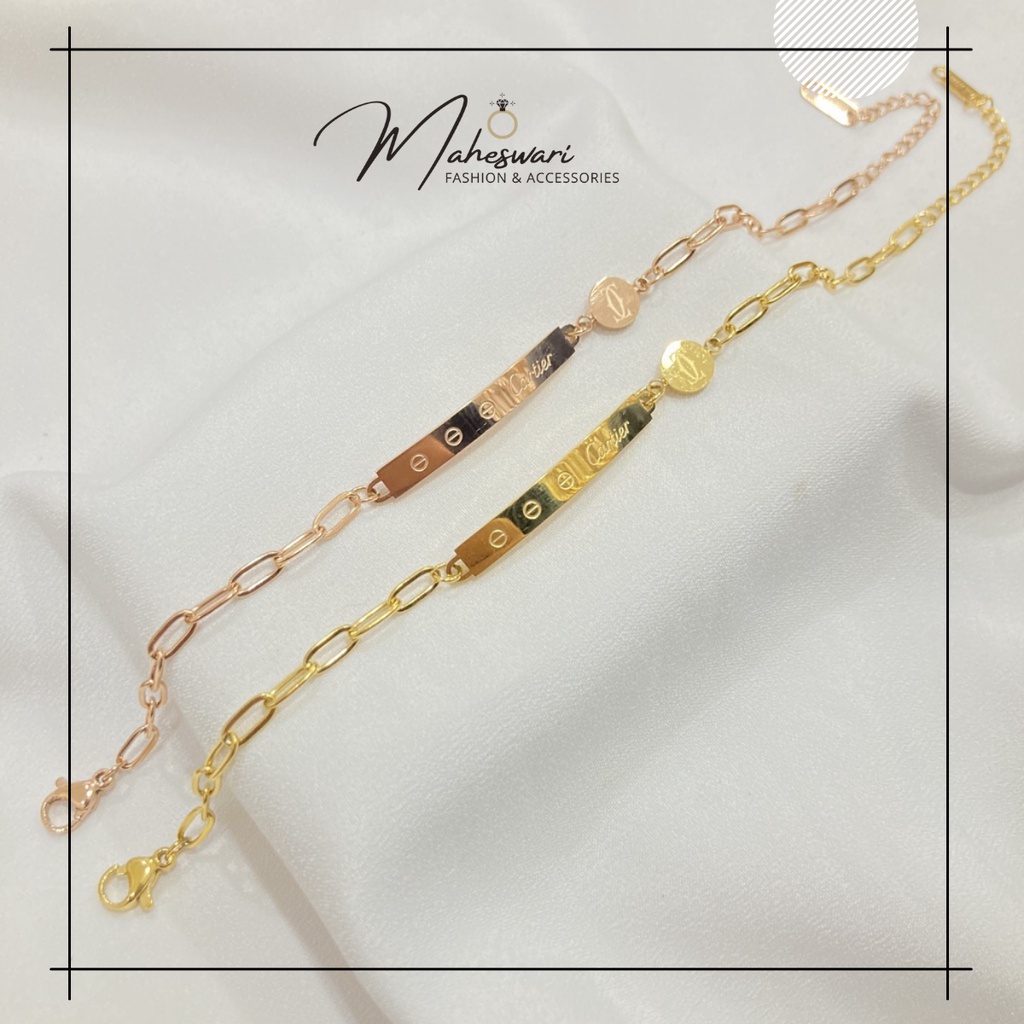 Gelang Titanium Wanita Anti Karat Gelang Serut Vintage Aksesoris Perhiasan Lapis Emas Import MA429