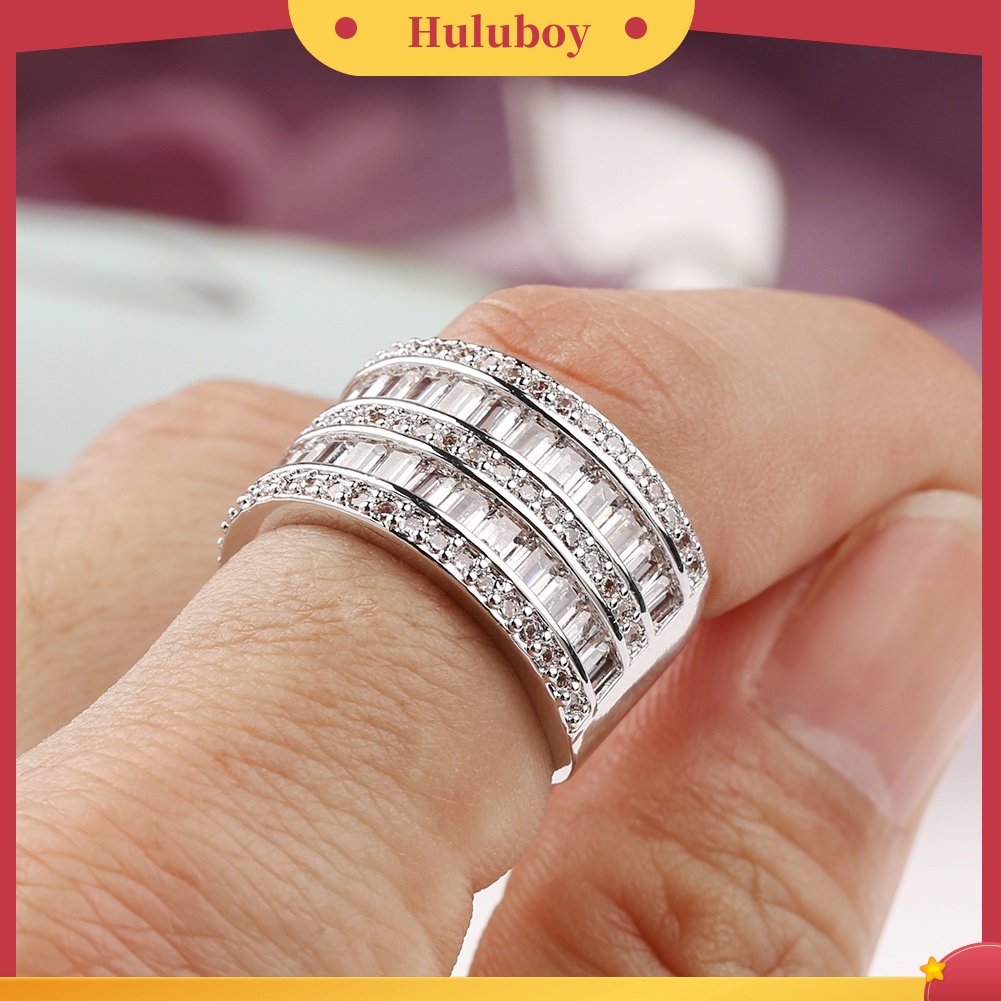 Hu Hu Hu Hu Hu Alat Bantu Pasang Kacamata♡ Cincin Multilayer Bentuk Bulat Persegi Panjang Bahan Cubic Zirconia Untuk Wanita