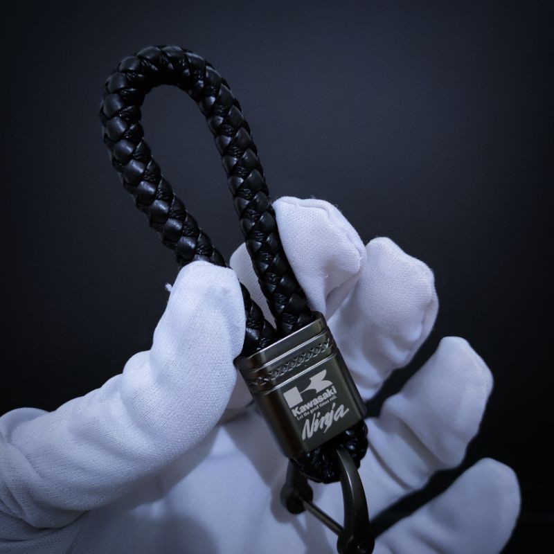 Gantungan kunci kulit motor kawasaki ninja model tali anyam-2