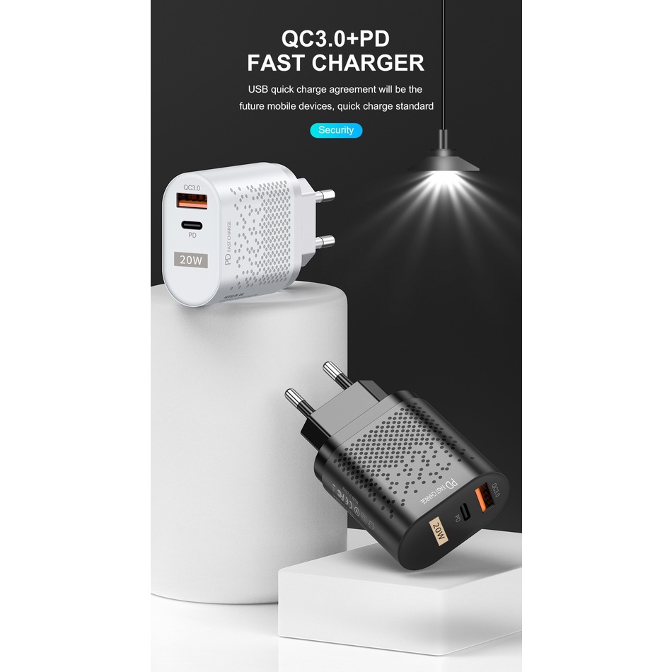 Adaptor 20W USLION Quick Charger QC3.0 Type-c PD Iphone 12 Samsung