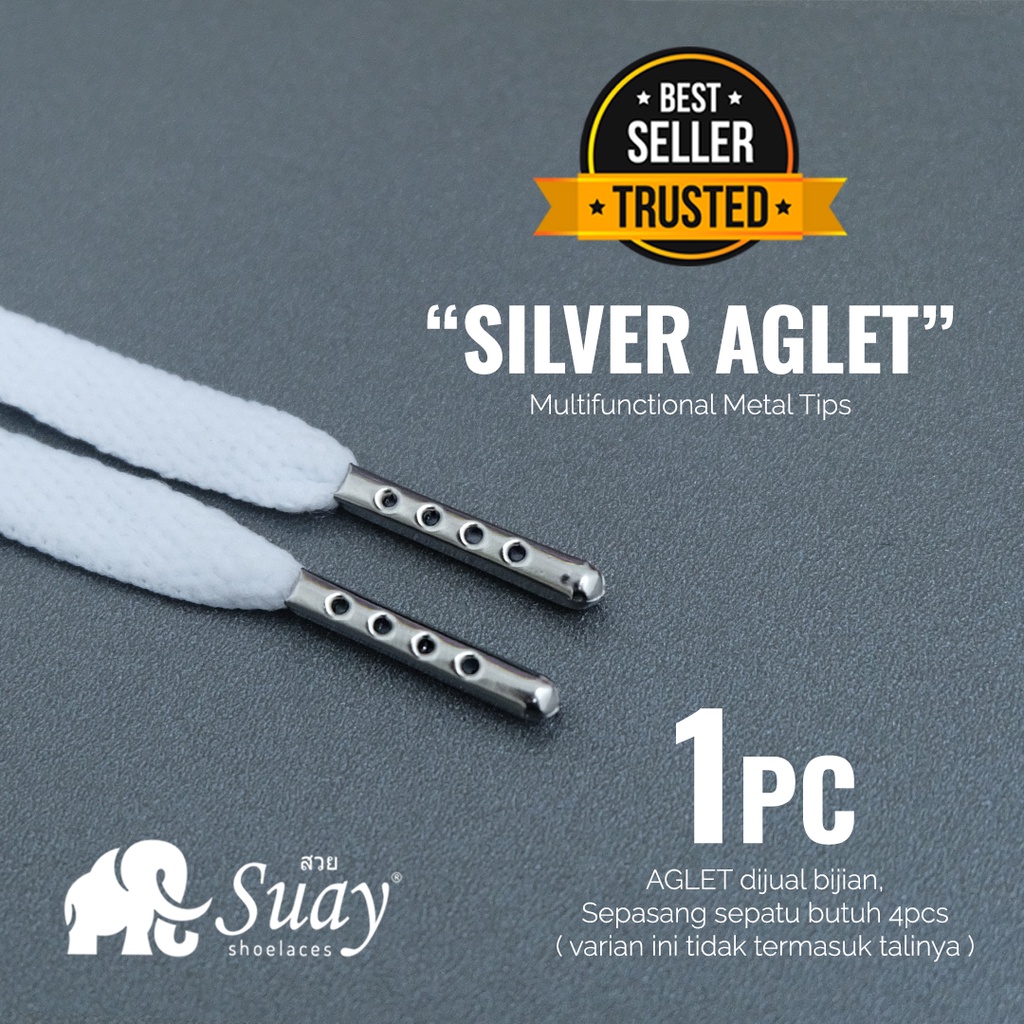 PREMIUM AGLET Metal Tip Warna SILVER Ujung Tali Sepatu Aglets Hoodie Jaket Jumper Joger Boxer | SUAY Indonesia The Real Premium Shoelace