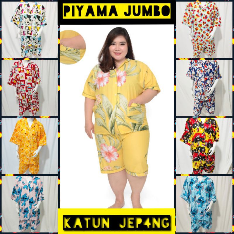 baju tidur jumbo hotpants wanita setelan piyama lengan pendek set piama cewek katun karakter LD 130