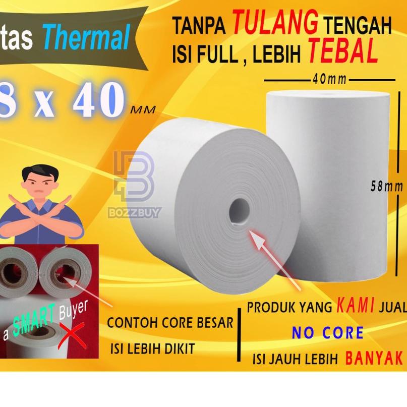

Terbaik Bozzbuy - 58 X 40 MM Kertas Struck Printer Thermal TEBAL 58x40mm ISI 10 Roll 원