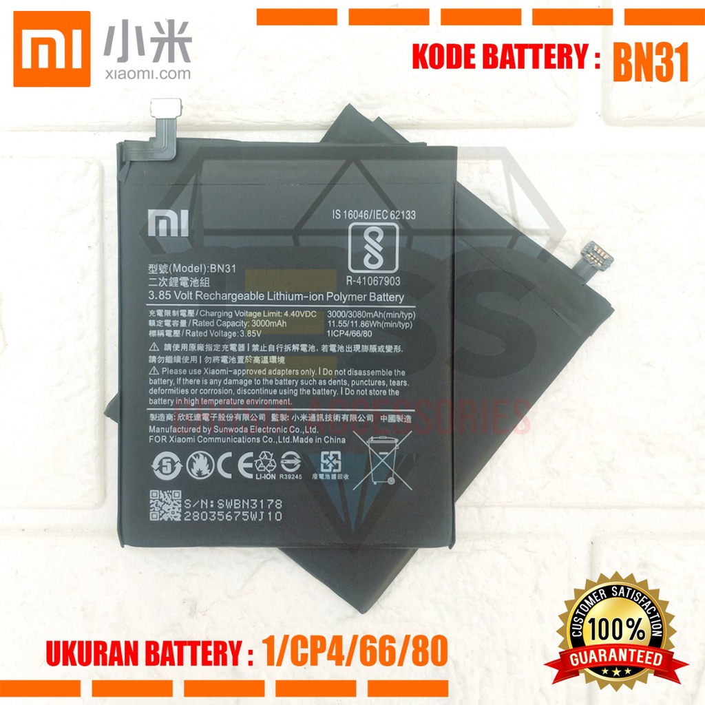 Baterai Battery Original Xiaomi BN31 &amp; BN-31 For type HP Redmi NOTE 5A , Note 5A Pro , Note 5 Prime, Note 5A Prime , MI 5X , MI5X , Mi A1 , Redmi S2