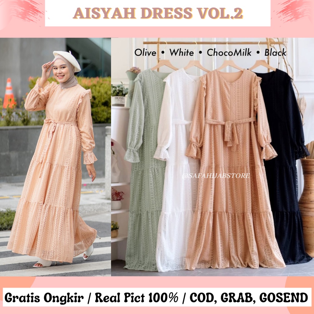 AISYAH BRUKAT DRESS LD 100-110 JUMBO /DRESS LEBARAN/DRESS MEWAH / BUSUI FRIENDLY