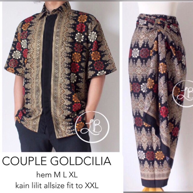 ERVATEK Couple Batik CBPDL04 Kemeja Pria Tgn Pendek dan Rok Lilit Batik Songket / Baju Pasangan