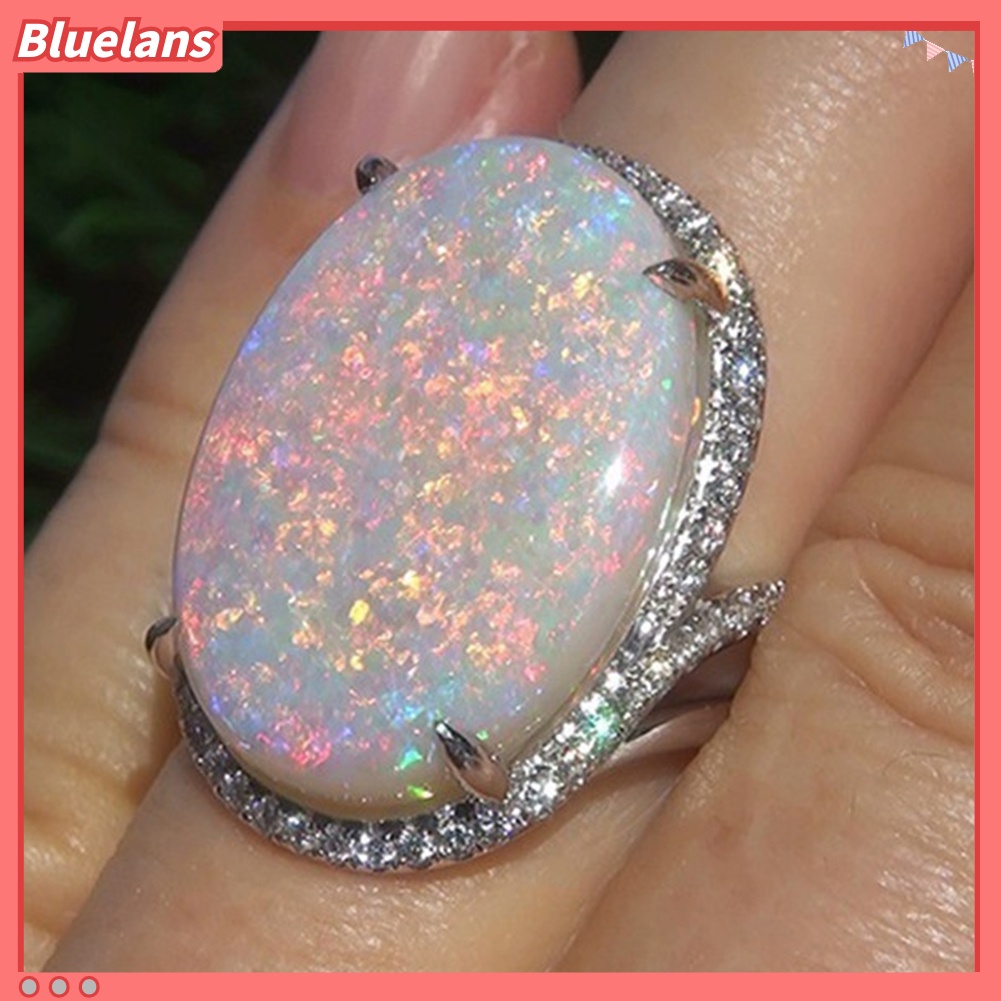 Bluelans Women Shining Artificial Opal Stone Finger Ring Wedding Engagement Jewelry Gift