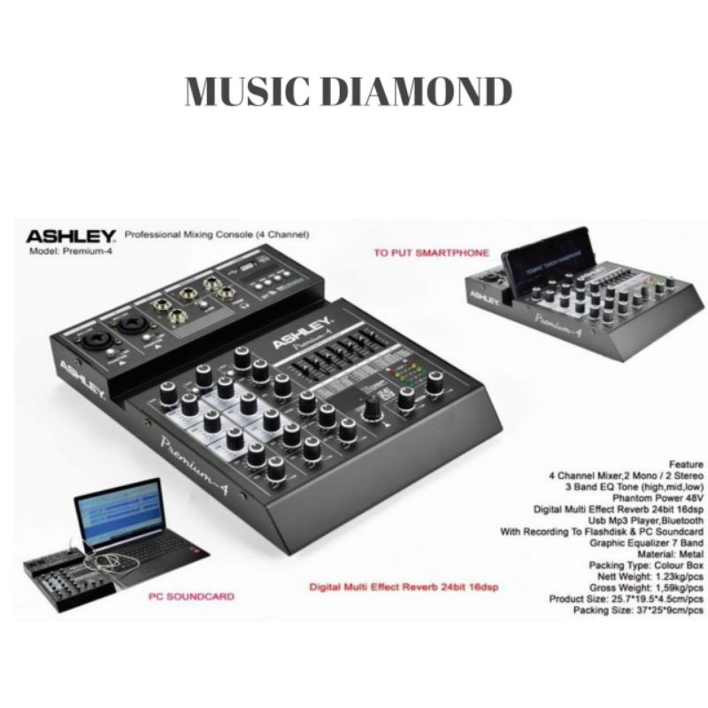 MIXER Ashley premium 4 profesional mixing console 4 channel Original