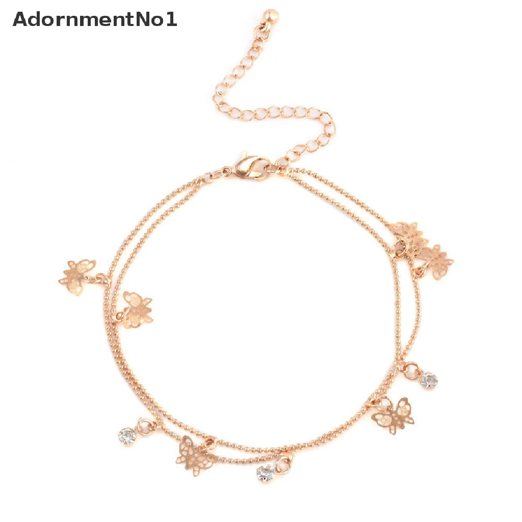 (AdornmentNo1) Gelang Kaki Rantai Fashion Motif Kupu-Kupu Warna Gold Untuk Perhiasan Wanita / Pantai Butterfly