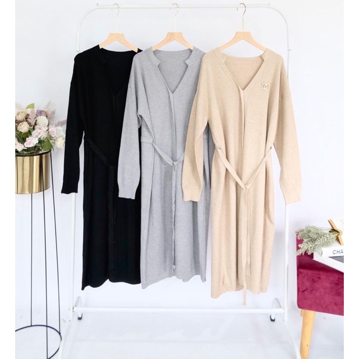 Tunik midi dress Rajut knit basic fuji icha premium impor Bangkok