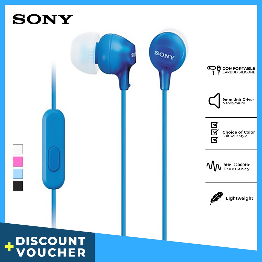 Earphone Sony MDR-EX15AP Handsfree In-ear With Microphone - Blue SONY Earphone Headset Headphone Original