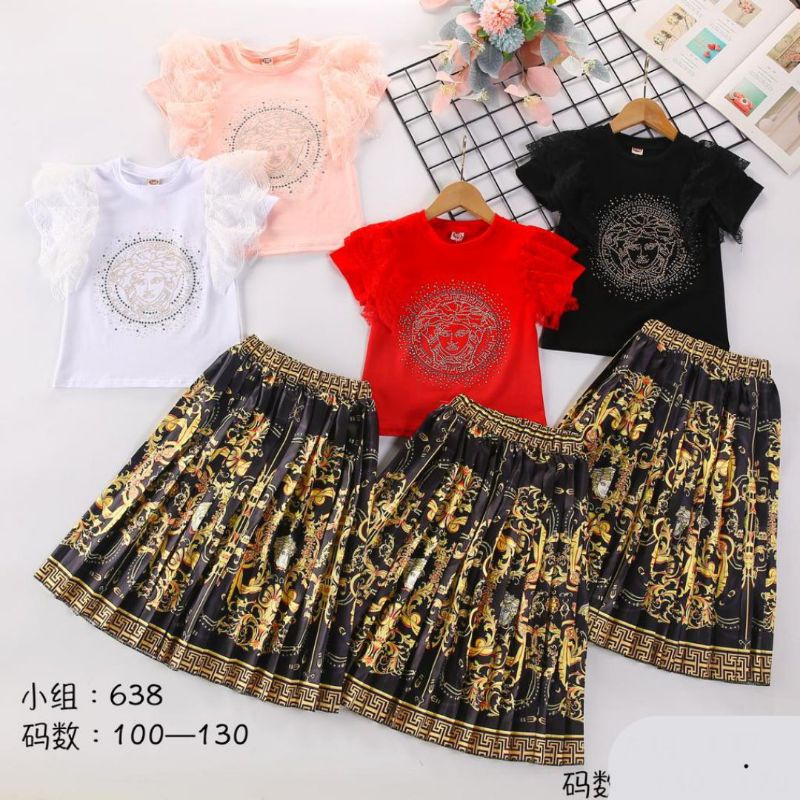 Setelan Rok Plisket Import Anak Usia 4-10 Tahun