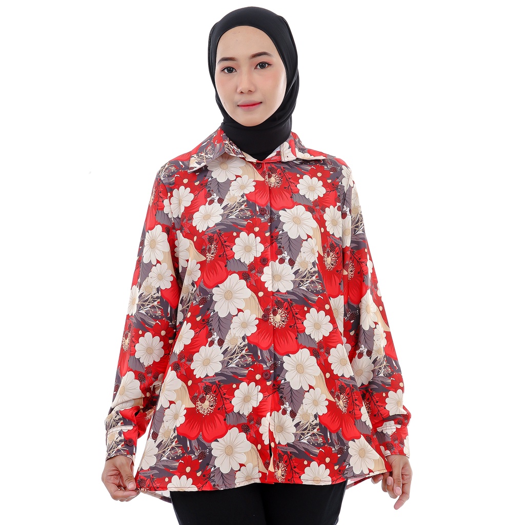 Kemeja Wanita Motif Flower Original Monalisa L XL XXL Jumbo Big Size-SALE H