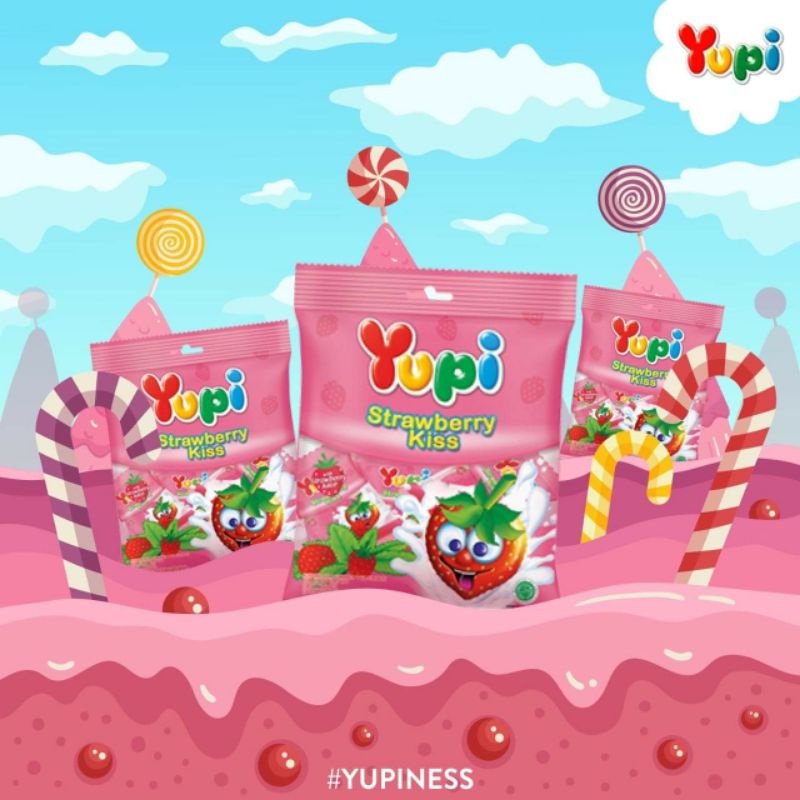 Permen Yupi gummy candy Strawberry Kiss Fruity Puff 120 gr