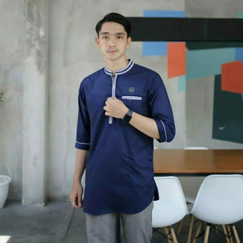 Kurta resleting lengan 3/4 bahan mat cotton