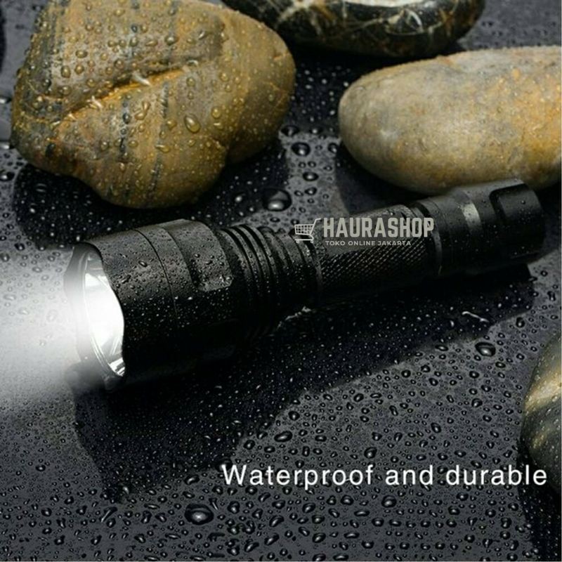 TaffWare C8 1 Paket Senter LED Flashlight Waterproof Cree Q5 3800 Lumens Anti Air Super Terang