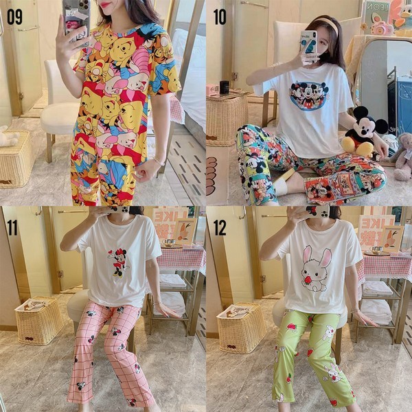 Baju Tidur Piyama Wanita Korean Style Bahan Kaos - Setelan Piyama Cewek T716