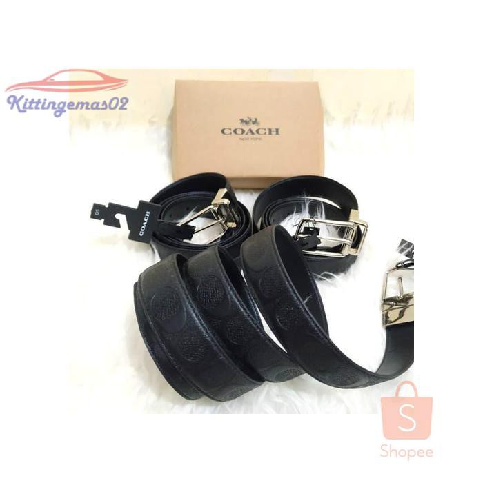 IKAT PINGGANG PRIA GESPER SABUK KTG2I1551 COACH MEN REVERSIBLE BELT EMBOSS BLACK ORIGINAL