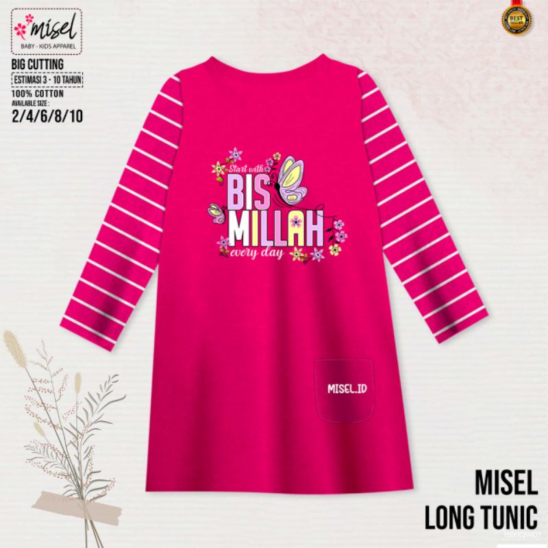 PILIH WARNA Tunik Anak Lengan Panjang STRIPE by MISEL 2-9 Tahun | Long Tunic Bahan Kaos | Baju Atasan Anak Perempuan Lengan Panjang Motif Islami