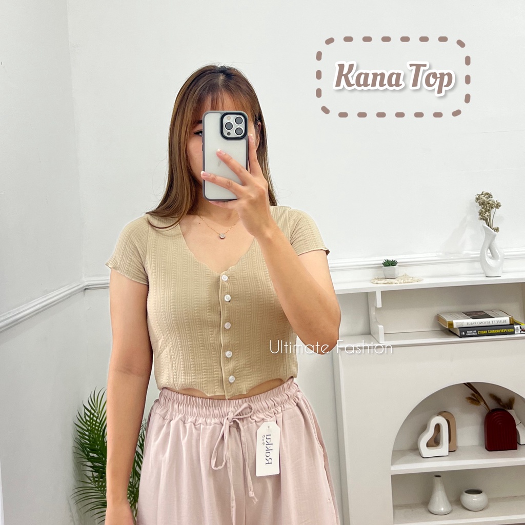 Atasan Kemeja Top Crop Rib Kana Import Wanita Premium Kekinian Korean Korea