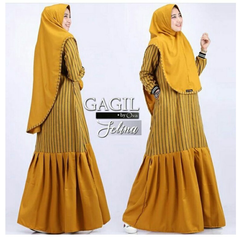 Gamis set syari JELINNA set Ori by gagil ready gamis linen mix toyoba gamis busui gamis motif garis 