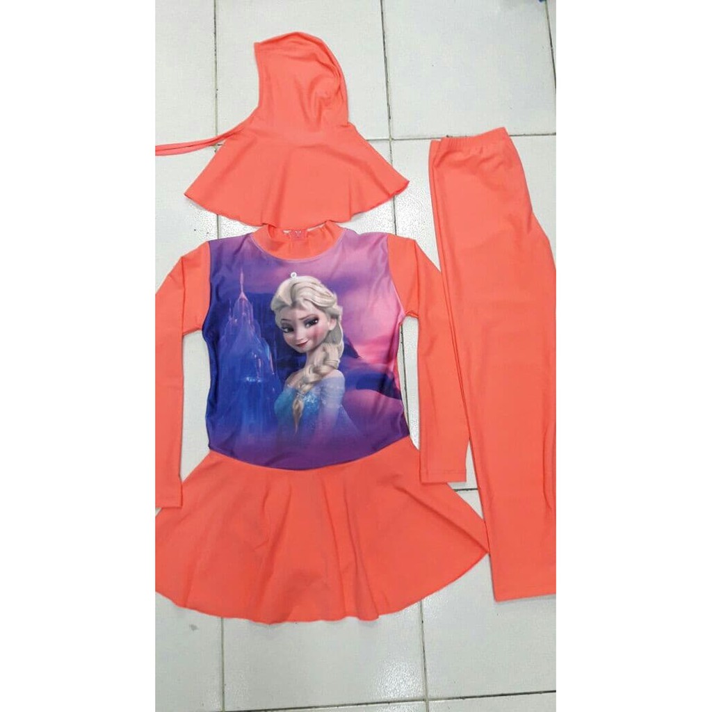 Diskon Baju Renang Muslim Anak Cewek SD Frozen Elsa