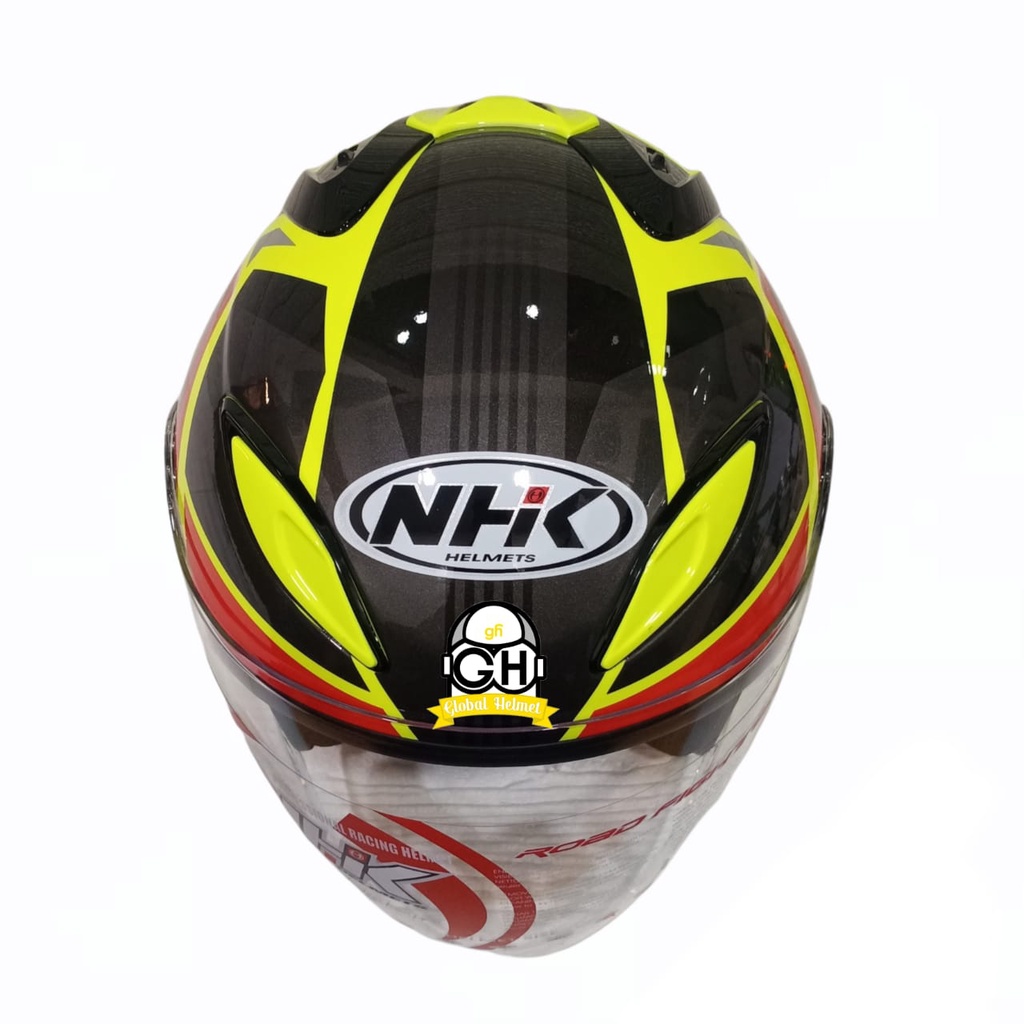 HELM NHK R6 MOTIF STARCO YELLOW FLO RED HALF FACE NHK R6 MOTIF