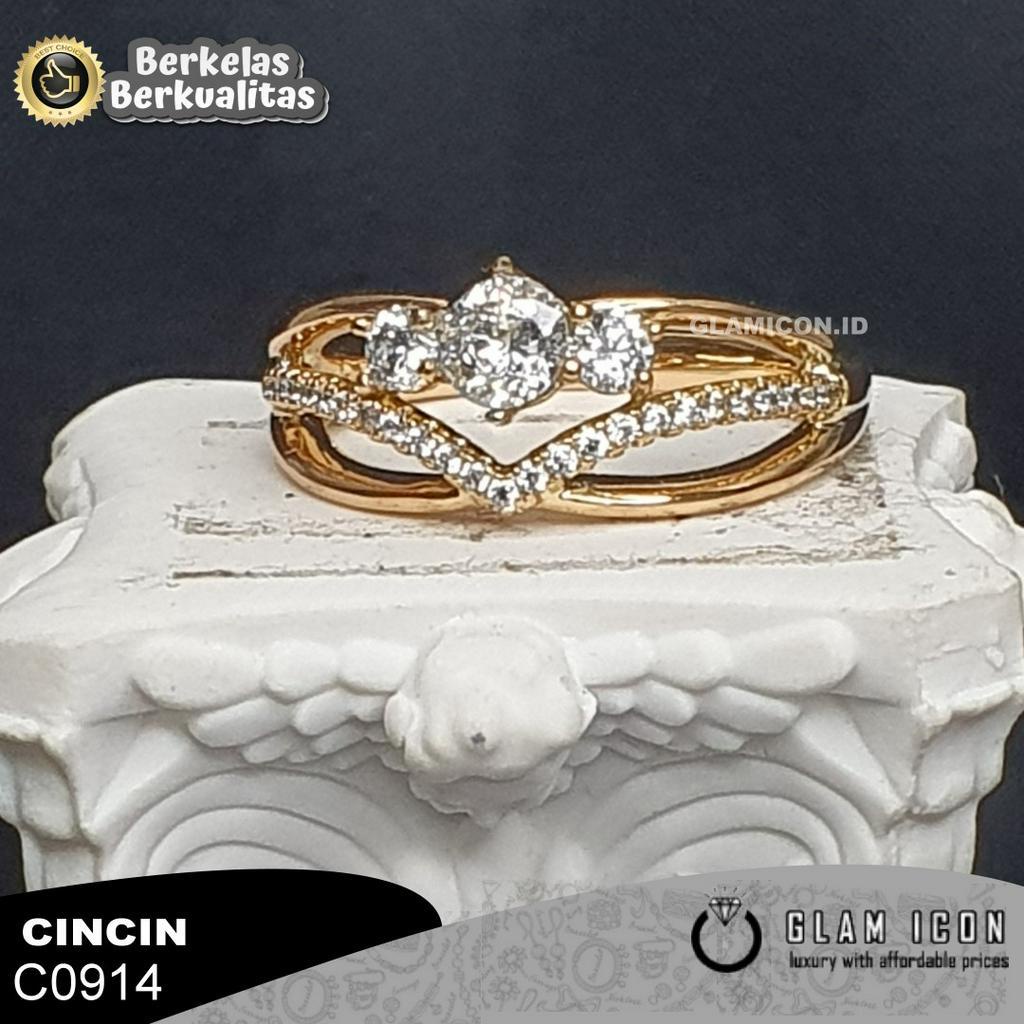 Cincin Wanita Mata tiga mahkota list V C0914 CCG