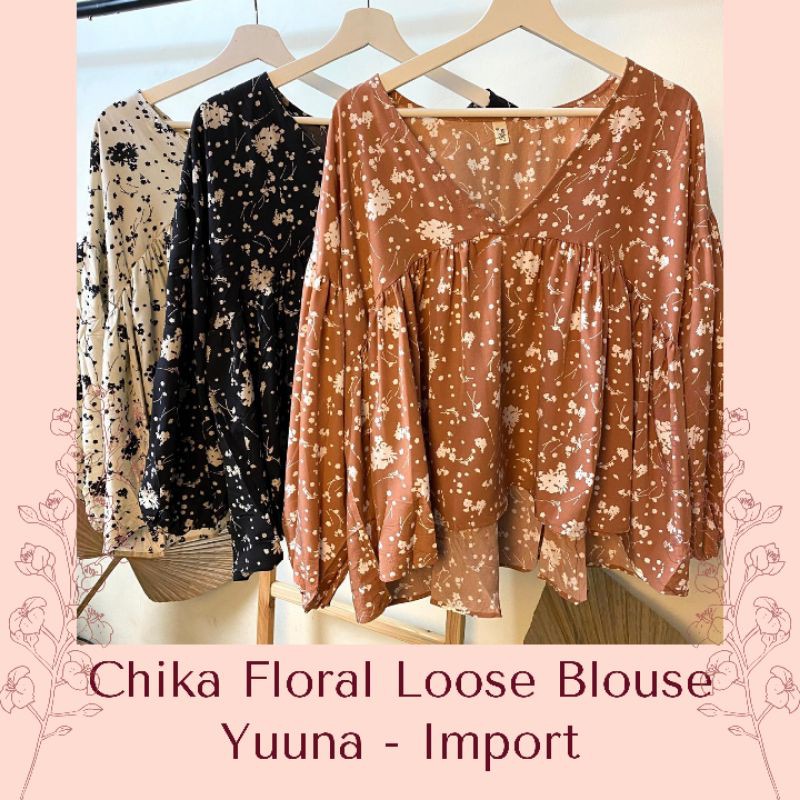 Chika Floral Loose Blouse (Baju Import Wanita, Blouse Bunga, Floral, Bigsize, Hijab)
