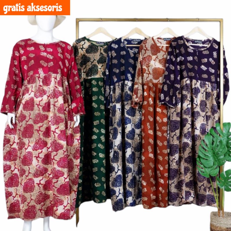 L Wiru Oval Resl Jumbo Batik Mahoni / longdress sekdres daster homedress gamis panjang batik huza Pe