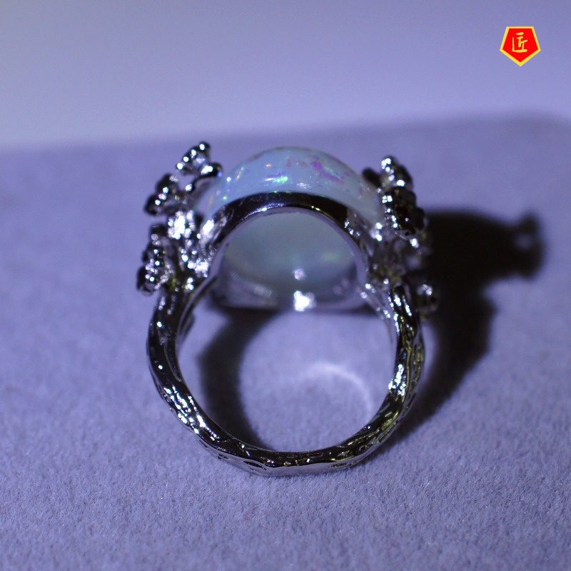 [Ready Stock]925 Silver Inlaid Opal Ring Simple Personality