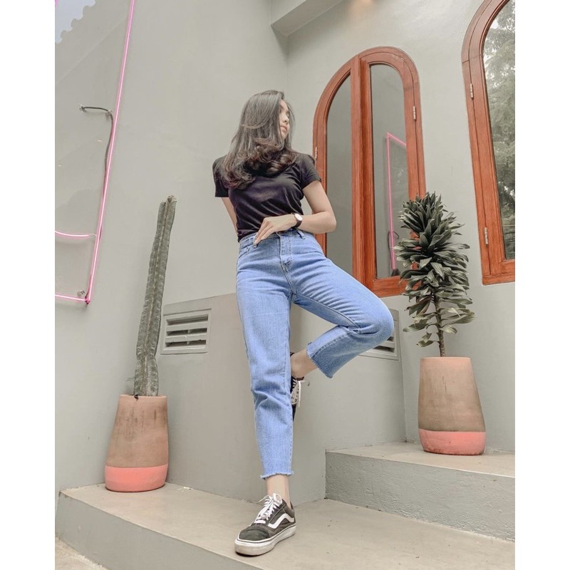 Sevins - Boyfriend jeans unfinished light blue/highwaist jeans