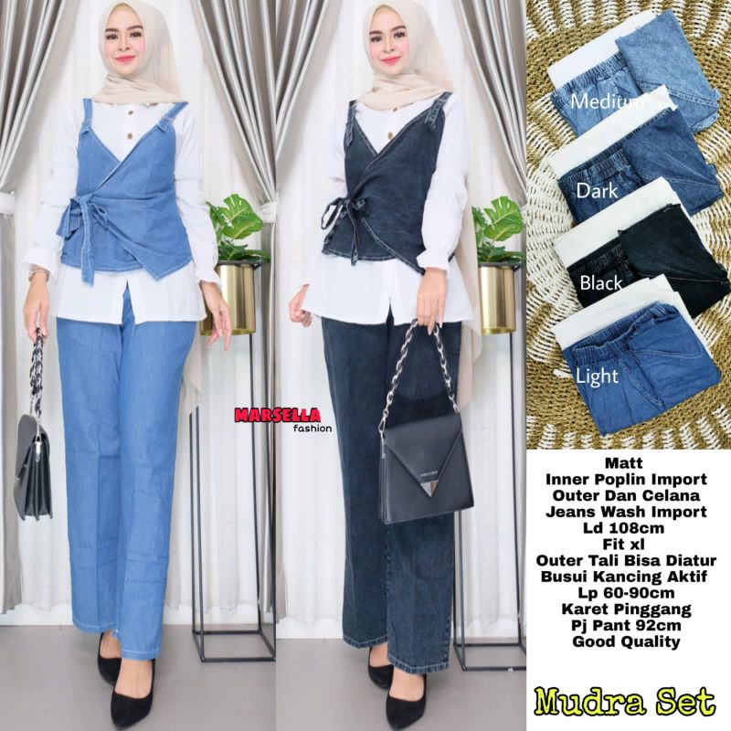 MUDRA SET FAB.POPLIN(INNER)•FAB.JEANS(OUTER & CELANA)•KANCING AKTIF(BUSUI)•TALI OUTER BISA DIATUR BY