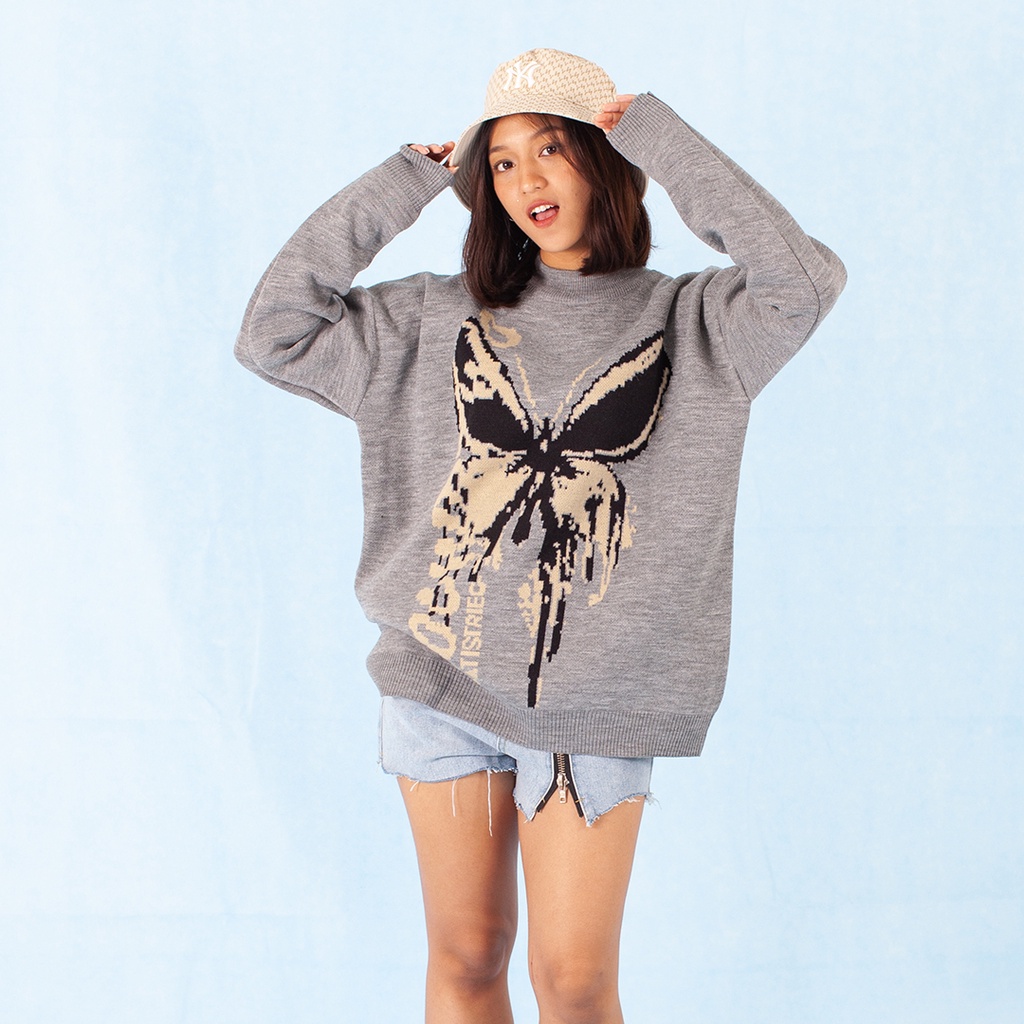 Yesyou Butterfly Misty Grey Oversized Knitwear